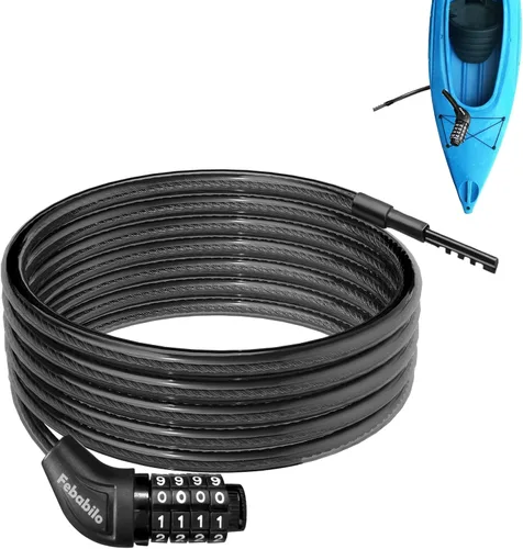 Vista 9 de Candado de cable largo, candado recto extra largo para bicicleta (3 pies a 25 pies) con combinación reiniciable, cerraduras de kayak, cerraduras