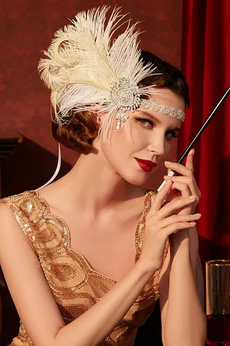 Vista 4 de BABEYOND Diadema de plumas vintage de los años 20, accesorios para el cabello de Gatsby con perla