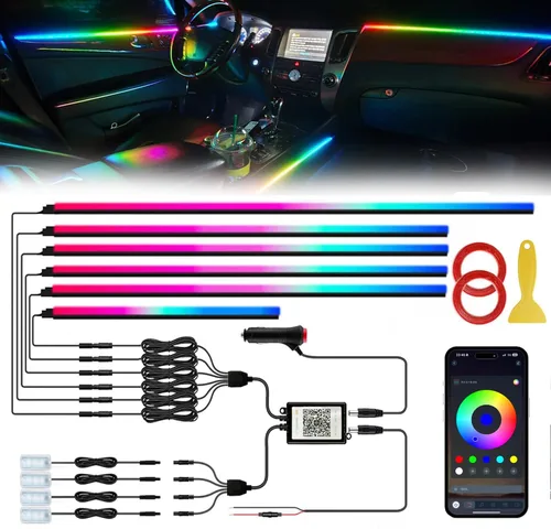 Vista 12 de Luces LED acrílicas para coche, tira de luz interior RGB de 43.3 pulgadas