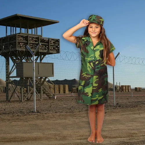 Vista 2 de Disfraz de niña del ejército para niños disfraz de soldado talla L
