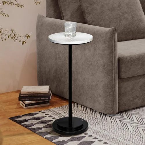 Vista 15 de COVLON Mesa de bebidas, mesa de Martini tallada, mesa auxiliar pequeña, mesa de pedestal con base pesada para sala de estar, dormitorio, espacio