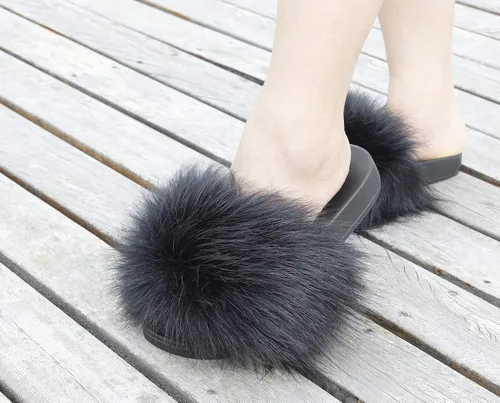 Vista 4 de Sandalias de piel sintética para mujer, pantuflas mullidas, sandalias peludas, zapatos peludos para interiores y exteriores