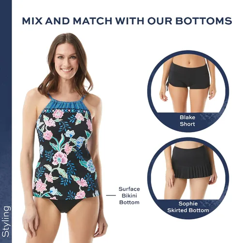 Vista 4 de BEACH HOUSE Blair High Neckline Tankini Top Lycra, UPF, Chlorine Resistant Swim Top