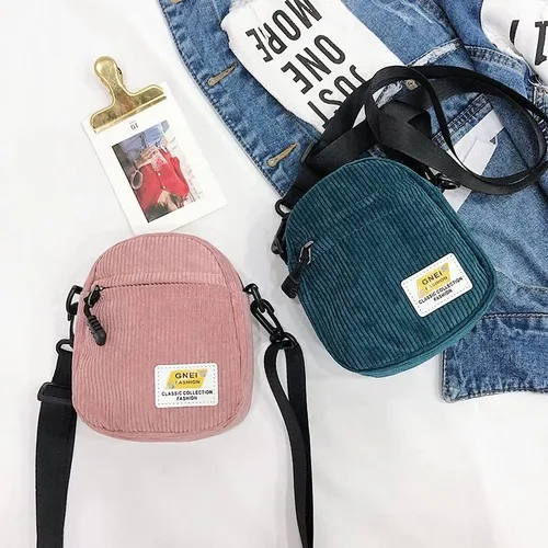 Vista 7 de Bolso bandolera pequeño de pana para hombre, bolso cruzado para mujer, bolso cruzado estético