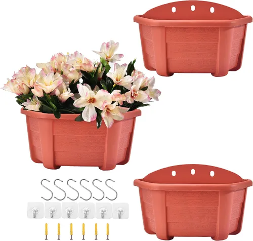 Vista 10 de ORIMERC Macetas de madera imitada de 9.8 pulgadas para plantas de interior, macetas colgantes de pared para interiores y exteriores, maceta vertical
