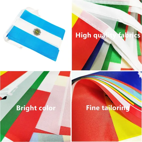 Vista 3 de Bandera argentina de 50 pies con cadena de bandera argentina, mini bandera argentina pequeña, para decoración de fiestas, tiendas y bares