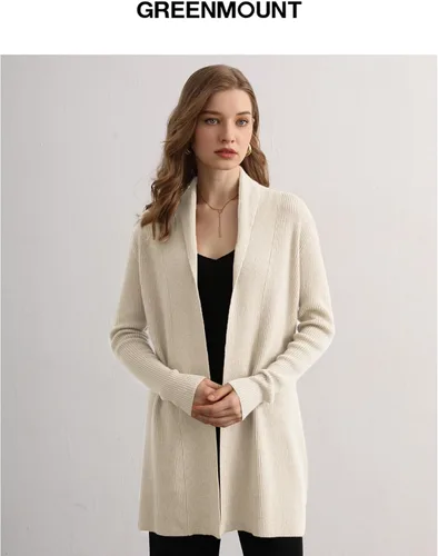 Vista 2 de GreenMount Cárdigan de cachemira para mujer de moda frontal para abrigo anual ligero de cachemira de longitud media
