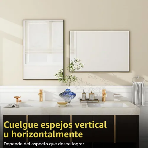 Vista 4 de BEAUTYPEAK Espejo de pared de baño de 20 x 28 pulgadas con marco de metal Negro