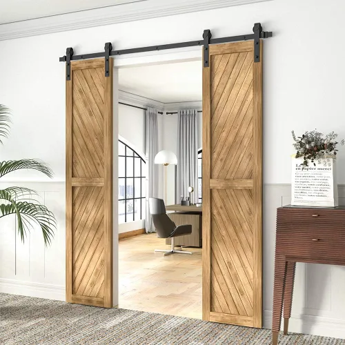 Vista 2 de Winsoon puerta de madera para establo, deslizante; kit para clóset, gabinete, con piezas metálicas, estilo antiguo para puertas dobles, superficie