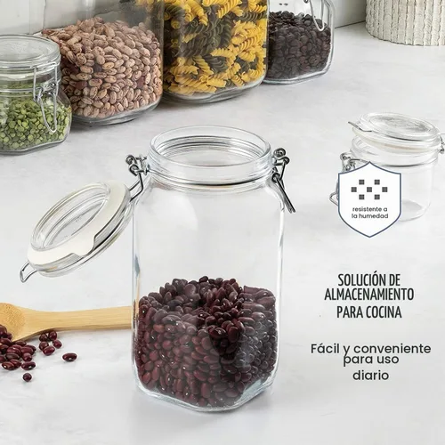 Vista 6 de Bormioli Rocco Tarros de almacenamiento de vidrio transparente: tapa hermética con bisagras con junta a prueba de fugas, recipiente de comida