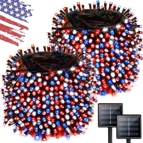 Vista 20 de Paquete de 2 tiras de luces solares de 480 LED para exteriores, luces solares súper largas de Navidad de 170 pies para exteriores con 8 modos