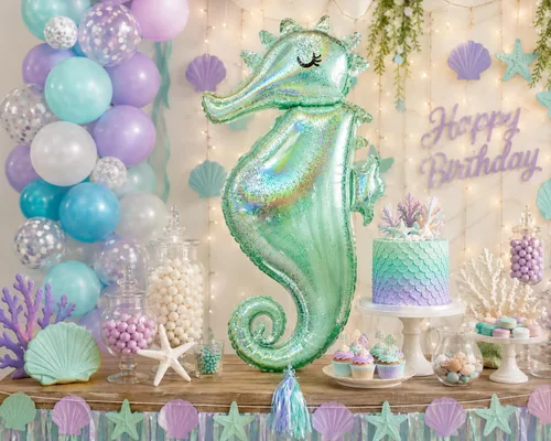 Vista 5 de Anagram - Globo holográfico brillante con forma de caballito de mar de 38 pulgadas