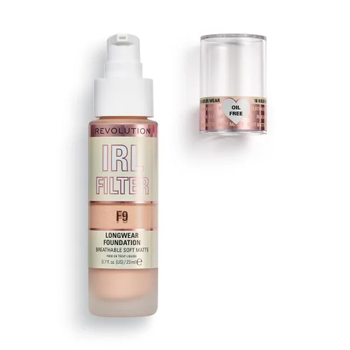 Vista 7 de Revolution, Base de maquillaje de larga duración IRL Filter, fórmula suave y transpirable, cobertura media a completa, acabado mate, F9, 0.7 fl oz