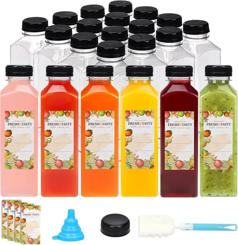 Vista 23 de TOMNK 12 botellas de plástico de 2 onzas con tapas, recipientes reutilizables transparentes a granel para bebidas de jengibre shot, jugo, leche