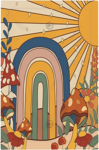 Vista 24 de Cubierta de Interruptor de Luz de Estilo Boho Vintage de los 70 Sol Arcoíris Champiñón Floral Rocker Individual 1 Gang Cubierta de Enchufe