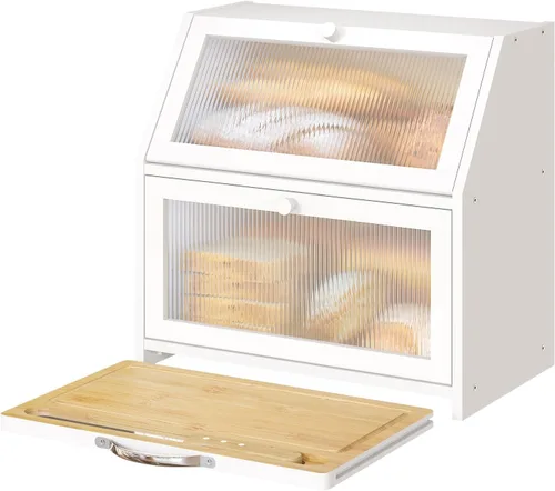 Vista 9 de Panera extragrande con tabla de cortar, panera de madera de bambú para encimera de cocina, contenedor de almacenamiento de pan de gran capacidad