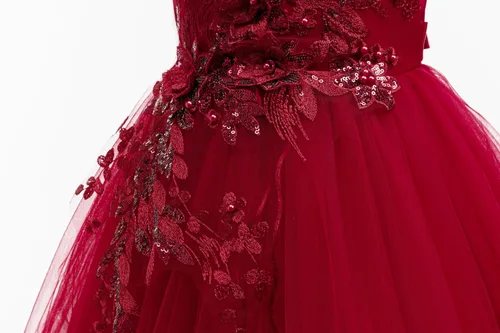 Vista 5 de Weileenice Vestido de dama de honor de encaje para niñas de flores, princesa, boda, graduación, concurso de cumpleaños, fiesta de cumpleaños, tutú