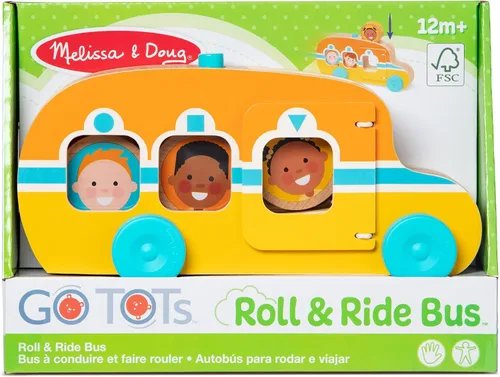 Vista 6 de Melissa & Doug GO Tots Autobús de madera Roll & Ride con 3 discos, juguetes de autobús escolar para bebés y niños pequeños