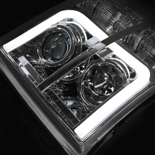 Vista 6 de M-AUTO Conjunto de faros proyector cromado con 2 pares de bombillas LED de 6000K preensambladas compatibles con Chevy Silverado 1500 07-13