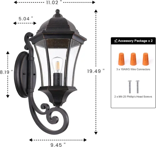 Vista 6 de LM3601-UP-M - Lámpara de pared de bronce antiguo de 19 1/2 pulgadas de alto, lámpara de pared exterior impermeable con vidrio transparente