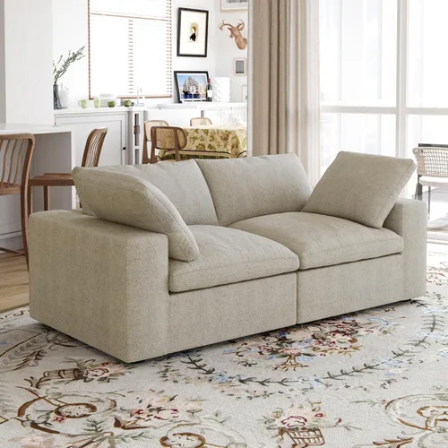 Vista 10 de Sofá modular Cloud de 79 pulgadas, sofá biplaza modular convertible con otomana de almacenamiento, sofá de tela de lino y algodón para sala