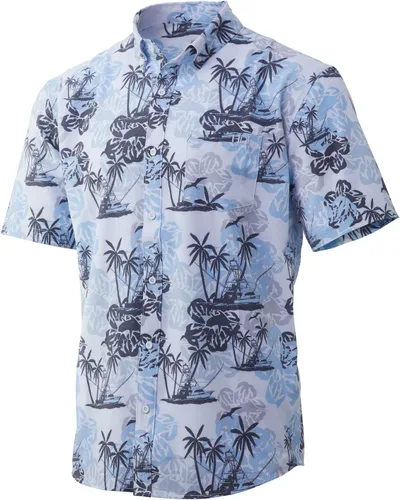 Vista 25 de HUK Camisa Kc Scott estampada Kona, camisa de rendimiento con botones de manga larga para hombre Fish Chaos - Blanco