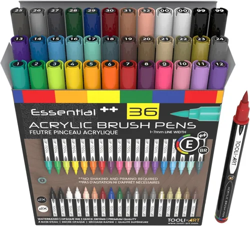 Vista 17 de TOOLI-ART Juego de 22 rotuladores de pintura acrílica con punta de pincel flexible de 1 a 0.276 in para pintura de rocas, vidrio, tazas, madera, Azul
