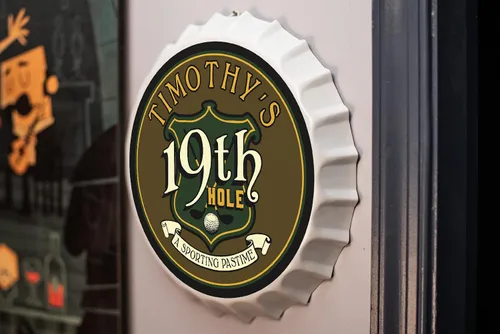 Vista 8 de Letrero personalizado para tapa de botella de cerveza (agujero 19), letreros de barra personalizados de metal de estaño para colgar en la pared