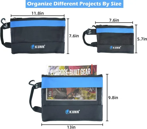 Vista 2 de KUNN Tool Bag Zipper Pouch 3 Pack - Heavy Duty Utility Tool Storage Organizer with Carabiner for DIY,Electrician,Accessories and Travel