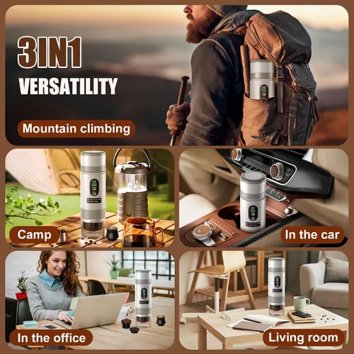 Vista 8 de Cafetera Portátil para Café con 2 Baterías Recargables, 8 Tazas, 20 bares, USB-C, Cafetera de Espresso para Camping, Viaje, Oficina, Compatible