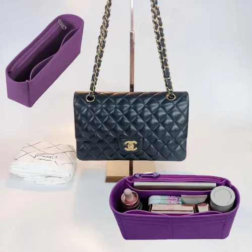 Vista 2 de Lckaey Bolsa Organizador Inserto para Chanel Classic Flap Mini Bag Shaper Monedero Inserto - Bolso Premium Felt Organizer 2009Purple-mini