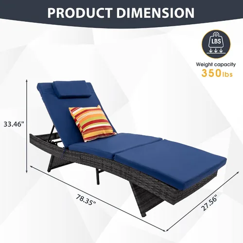 Vista 2 de Sundale Outdoor Wicke - Juego de 2 tumbonas de ratán para patio Azul marino