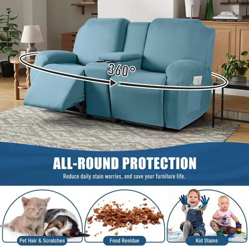Vista 4 de TAOCOCO Sofá reclinable con funda de consola central, 4 piezas de tela de poliéster elástica, protector de muebles suave y lavable
