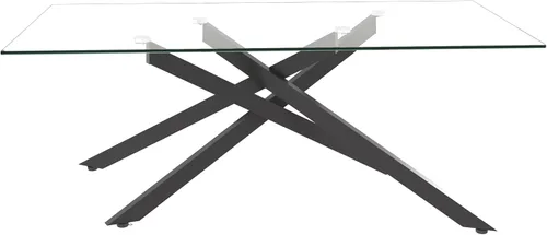 Vista 8 de HomVent Mesa auxiliar rectangular de vidrio templado transparente de 47.2 pulgadas, diseño elegante con patas de metal negro, mesa de centro