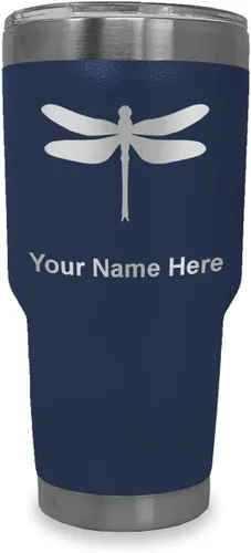Vista 32 de LaserGram Vaso aislado al vacío de 20 onzas, libélula, grabado personalizado incluido (negro)