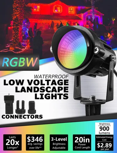 Vista 2 de SUNVIE Luces de paisaje RGB de bajo voltaje de 12 W que cambian de color, control remoto, impermeable, iluminación LED de paisaje para patio