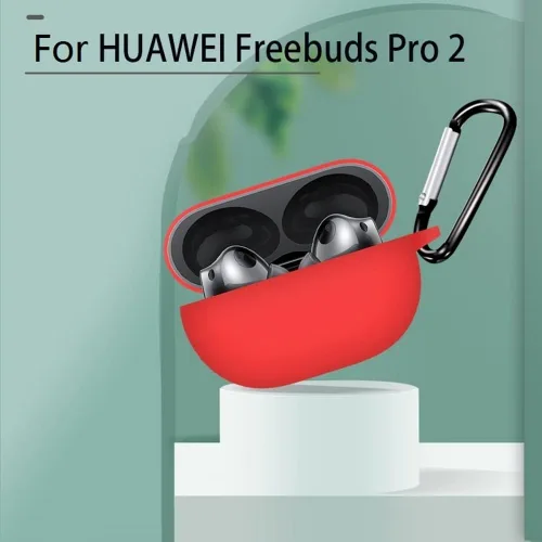 Vista 2 de USTIYA Funda para Huawei Freebuds Pro 2 2022 Funda protectora de silicona con cubierta de llavero (rojo)