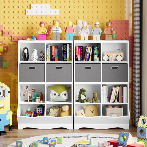 Vista 5 de BOTLOG Organizador de almacenamiento de juguetes blanco, estantería y estantería para niños con 2 contenedores y cubículos, armario