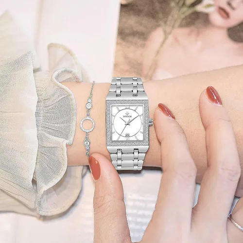 Vista 7 de Reloj de pulsera de cuarzo para mujer, luminoso, resistente al agua, con calendario, reloj de cuarzo de acero inoxidable