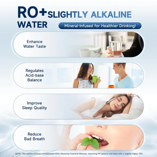 Vista 4 de AQUALTRA USF-4RF-100 100 GPD Sistema alcalino de ósmosis inversa 3: 1 puro para drenar debajo del fregadero Sistema de filtración de agua con grifo