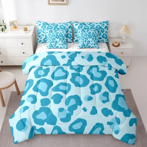 Vista 7 de Erosebridal Juego de edredón de 7 piezas con estampado de leopardo, tamaño Queen, juego de ropa de cama súper suave con estampado de guepardo, juego