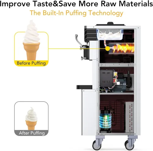Vista 3 de Máquina de helado comercial suave, 3 sabores, capacidad de 14 L, panel LCD, compresor ompresor eléctrico para helados, ideal para restaurantes
