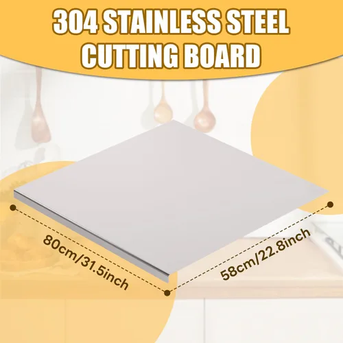Vista 2 de Tabla de cortar de acero inoxidable, tabla de cortar extra grande con estufa de labios, tabla de pastelería, tabla de amasar con rodillo para carne