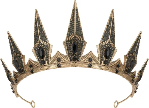 Vista 6 de SWEETV Black Gothic Crown, Witch Evil Queen Crown for Cosplay Halloween 1. negro+plata antigua