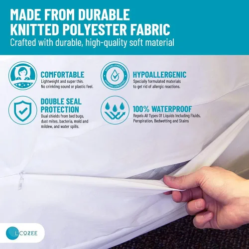 Vista 5 de L' COZEE Funda impermeable con somier, protector de colchón con cremallera y protección de doble sellado, tamaño King