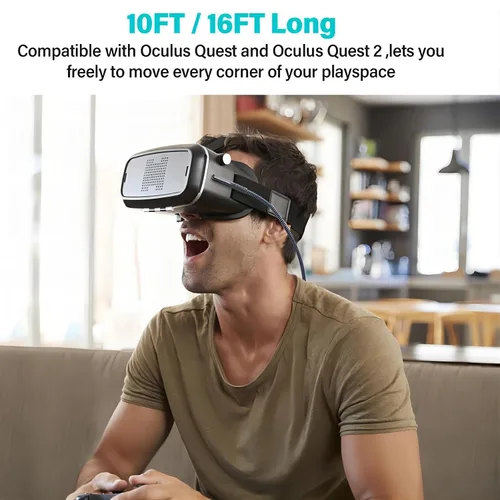 Vista 2 de Cable de enlace de 10 pies compatible con auriculares OculusMeta Quest 2, accesorios VR, transferencia de alta velocidad de 5 Gbps y carga rápida