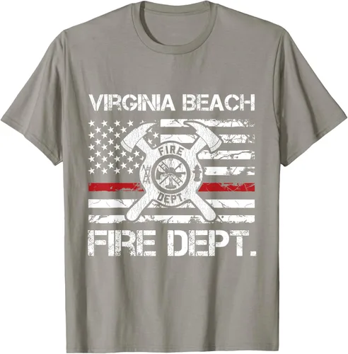 Vista 28 de Virginia Beach Virginia Fire Department - Camiseta delgada de línea roja, Negro