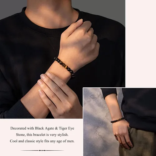 Vista 2 de UNGENT THEM Pulsera de piedra natural para hombres, niños, novio, marido, hombre, alma gemela, papá, hijo, abuelo, nieto, papá extra, tío, hermano