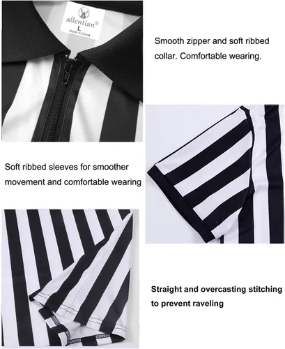 Vista 5 de Referee Shirt for Men, Black Stripe Umpire Jersey, Zipper Basketball, Football, Soccer Ref Uniform
