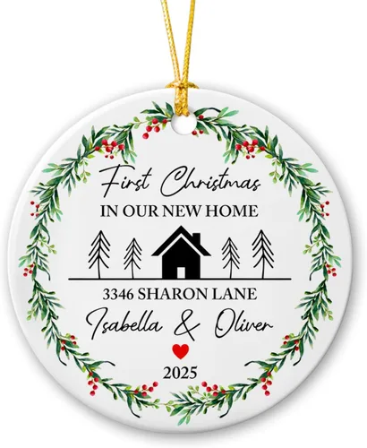 Vista 11 de Adorno personalizado de Navidad, aniversario de boda, aniversario de 2025, adornos de cerámica de Navidad para parejas, esposo, esposa, adorno